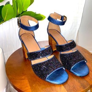 Anthropologie navy glitter sandals - heels. heel height 3.5”. never worn.
